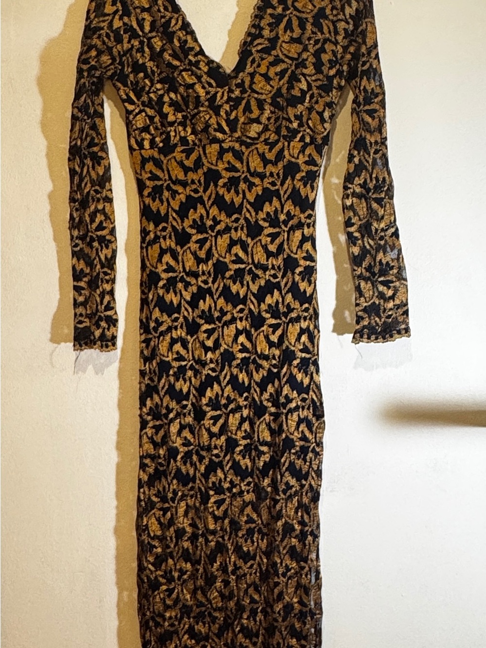 Navy and Gold Long Sleeve V-Neck Maxi Dress